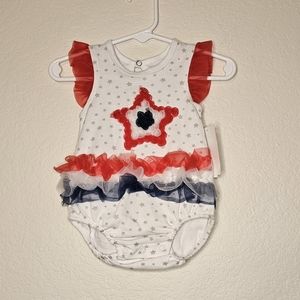 Kyle&Deena New York Infants Short Sleeve White Red Blue Star Ruffled Romper 0-3M